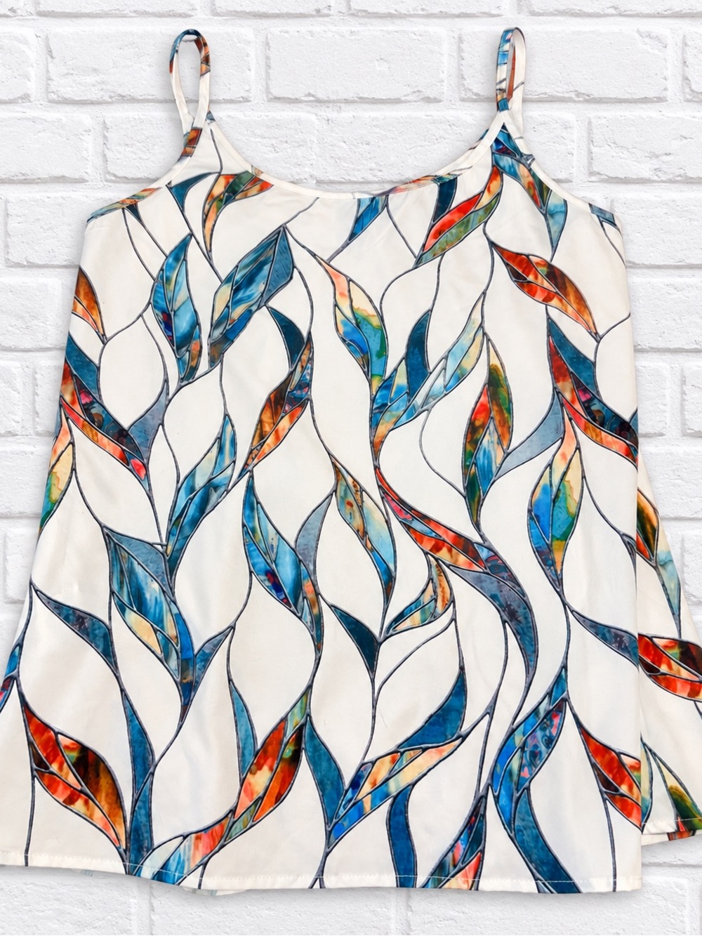 SHEIN White Multicolor Leaf-Print Spaghetti Strap Cami
